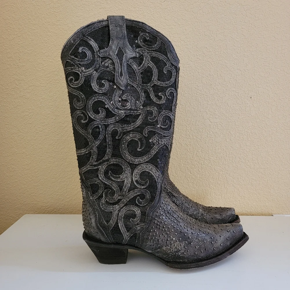 Durango Corral Black Leather Embroidered Western Boots size 6.5 - Picture 2 of 10